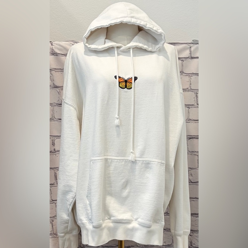 Brandy Melville :XL White Women's Butterfly Embroidered Hoodie - Picture 3 of 10